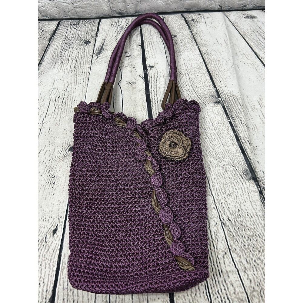 Arabella Crochet Handbag Purse Purple w/Brown Flower Boho